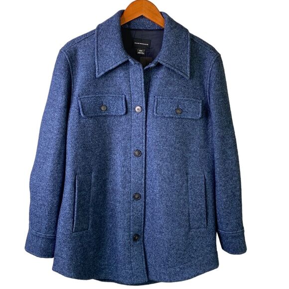 Club Monaco Cozy shirt Jacket Shacket Wool Heather Blue Coat Oversize Lined Cozy - Picture 4 of 16